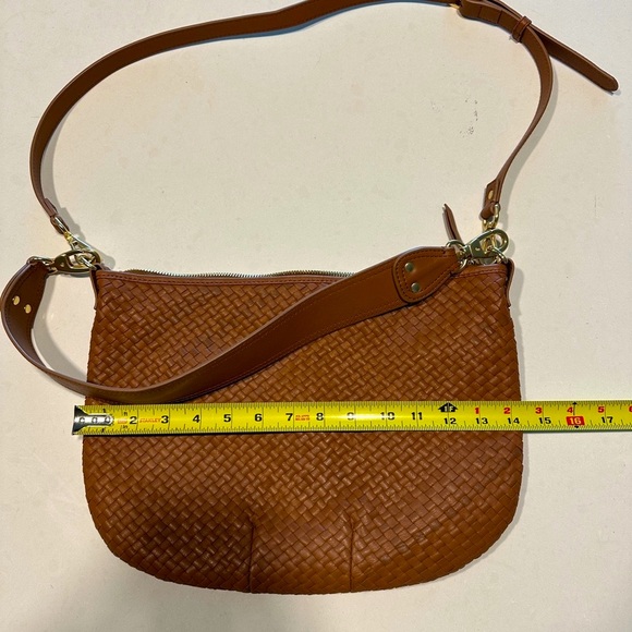 Quince Italian Leather Convertible Crescent Handwoven Shoulder Bag cognac - Picture 8 of 10